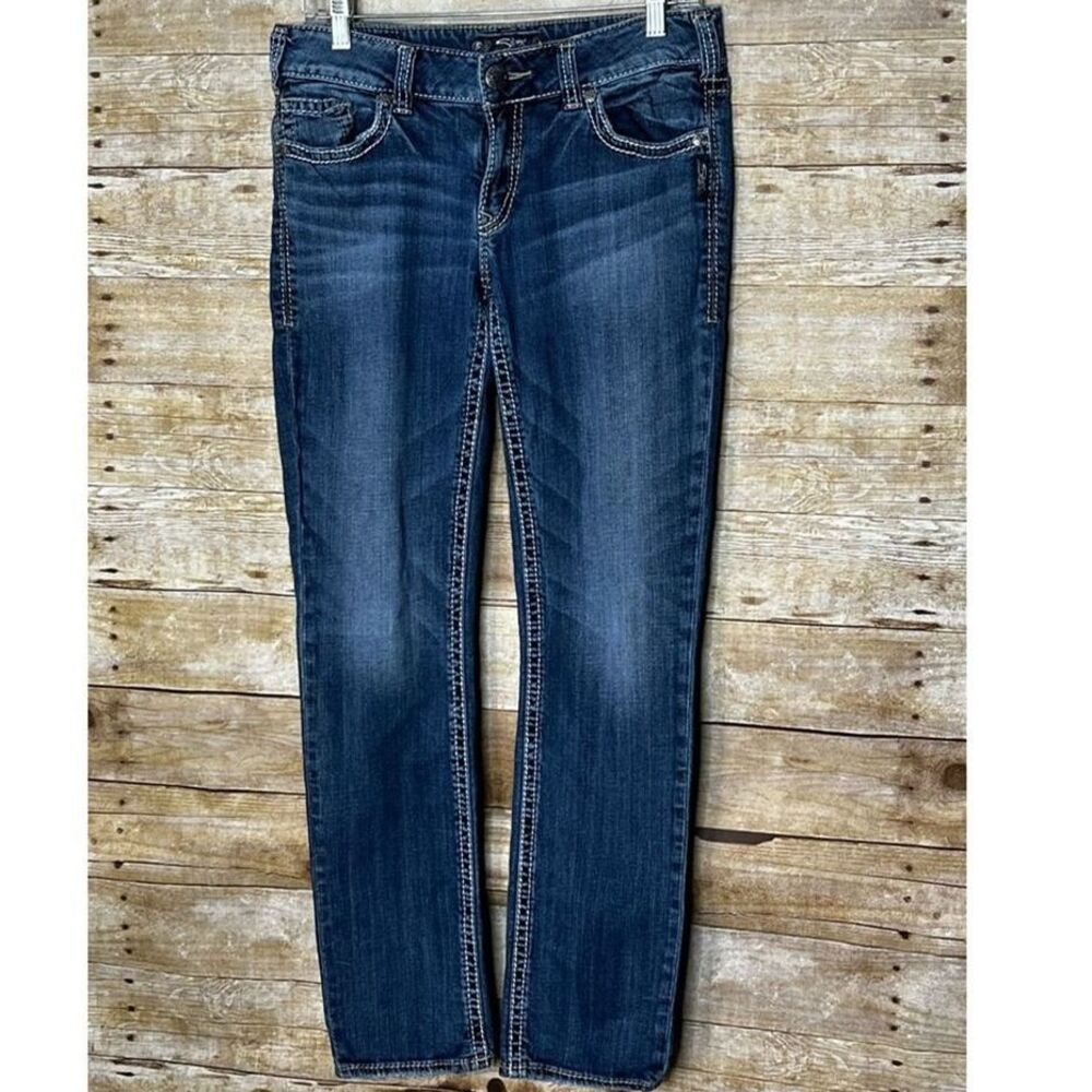 SILVER SUKI SLIM STRAIGHT CASUAL WESTERN EMBROIDERED EVERYDAY ESSENTIAL JEANS